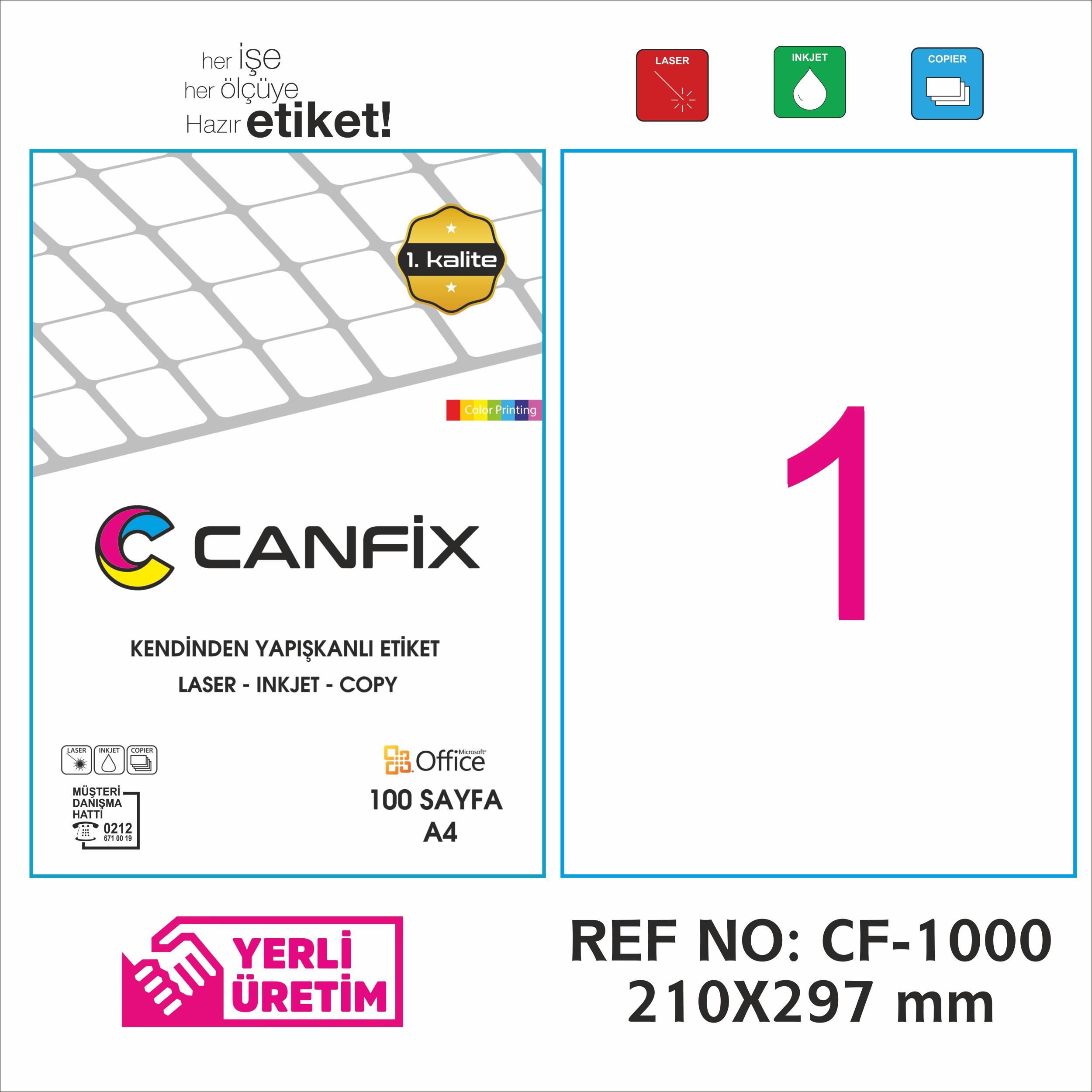 210*297mm LASER ETİKET 1 PAKET / 100 SAYFA